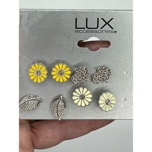 Assorted Flower & Leaf Metal earrings Set of4 Multicolor